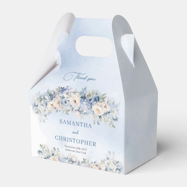 Ballotins Elégant bleu & blanc roses mariage d'or eucalyptus (Verso)