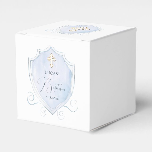 Ballotins Elégant bleu clair Aquarelle Crest Baptism Cube (Verso)