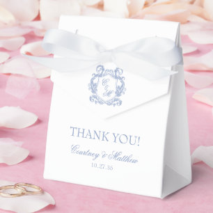 Ballotins Élégant Bleu Poussiéreux Monogramme Crête Merci