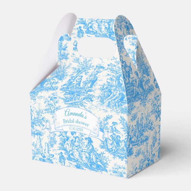 Ballotins Elégant bleu turquoise toile de jouy Douche nuptia (Verso)