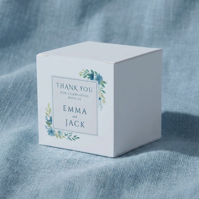 Ballotins Elégant bleu vert noms mariage (Elegant blue greenery names wedding favor boxes.)