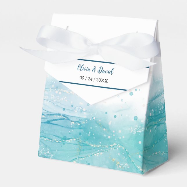 Ballotins Elégant Blue Ocean Wedding Favor Box (Verso)