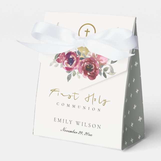 BALLOTINS ÉLÉGANT BURGUNDY GOLD FLORAL PREMIER SAINT COMMUNI (Verso)