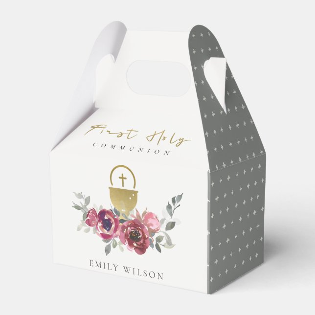 BALLOTINS ÉLÉGANT BURGUNDY GOLD FLORAL PREMIER SAINT COMMUNI (Verso)