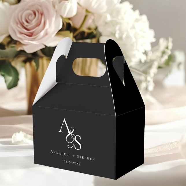 Ballotins Élégant, Classique, Monogramme, Mariage (Elegant, Classic, Monogram, Ampersand, Black, Wedding Favor Boxes. With your Monogram, Name & Date.)
