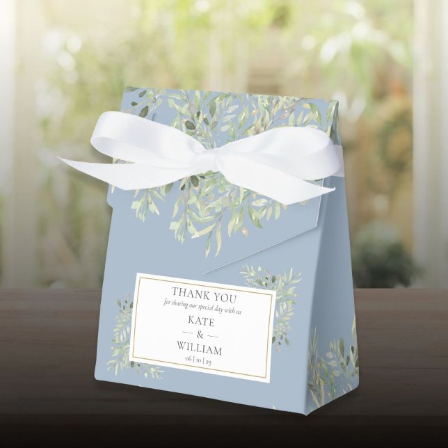 Ballotins Elégant Dusty Bleu Botanique Mariage de verdure (Elegant Dusty Blue Botanical Greenery Wedding Favor Boxes)
