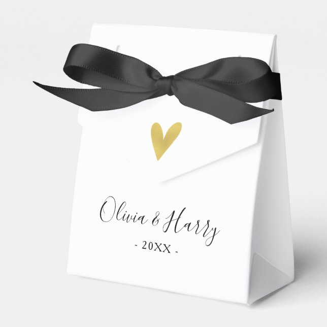Ballotins Elégant Gold Heart Chic White Wedding Favor Box (Verso)