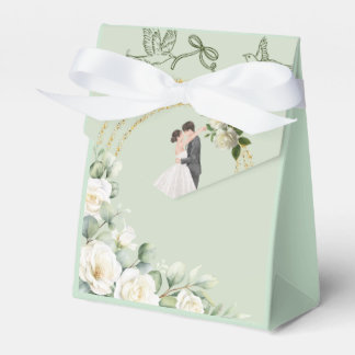 Ballotins Elegant green Wedding Favor Bag with white Roses –