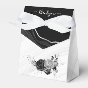 Ballotins élégant gris argenté & fleurs noires mariage