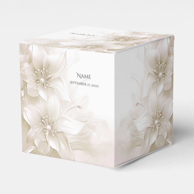 Ballotins Elegant Ivory White Flowers Favor Box (Verso)