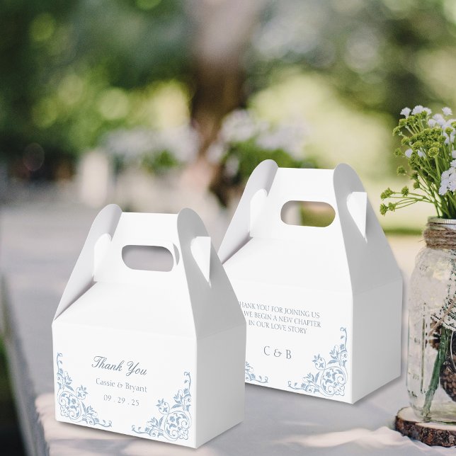 Ballotins Élégant Mariage Merci blanc et bleu chic (Elegant simple blue and white formal minimalist vintage old money wedding thank you bridal party box)