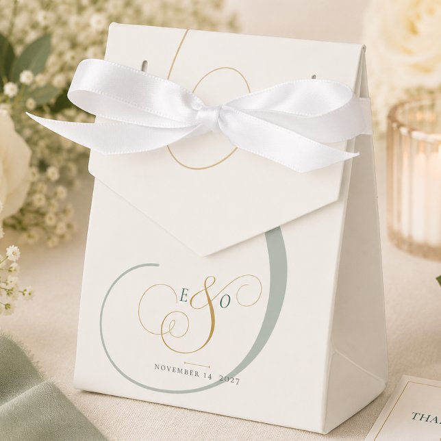 Ballotins Élégant Mariage Monogramme Vert Émeraude Or (Elegant Emerald Green Gold Monogram Wedding Favor Boxes)