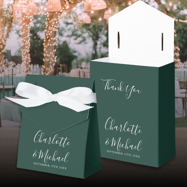 Ballotins Élégant Mariage Vert Émeraude Script (Elegant Script Emerald Green Wedding Favor Boxes)
