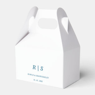 Ballotins Elégant Monogramme Bleu Boîte de Faveur Mariage