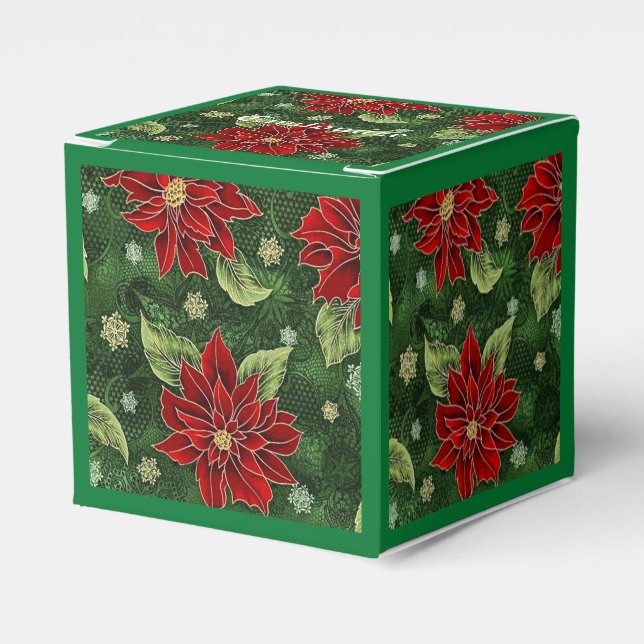 Ballotins Élégant Noël Poinsettia Green Cube Ballotin (Verso)