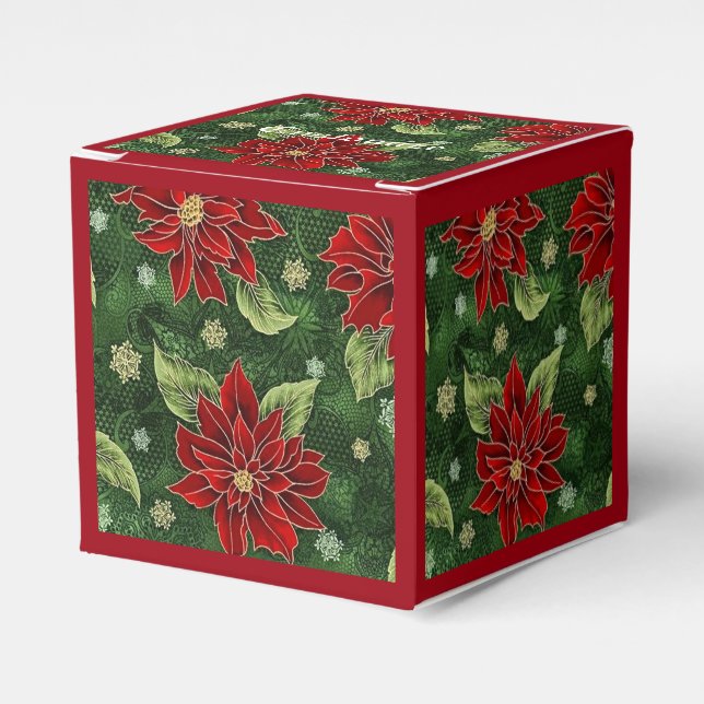Ballotins Élégant Noël Poinsettia Rouge Cube Ballotin (Verso)