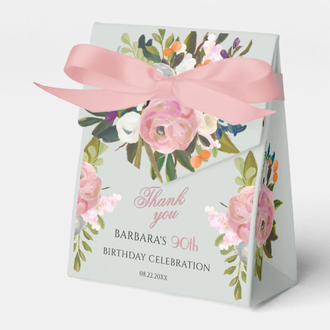 Ballotins Elegant Painted Pink Floral 90th birthday favors  (Verso)