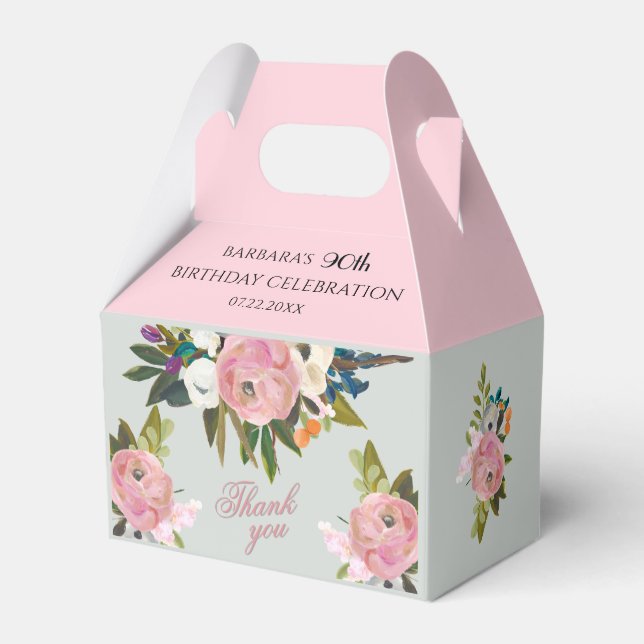 Ballotins Elegant Painted Pink Floral 90th birthday favors  (Arrière)