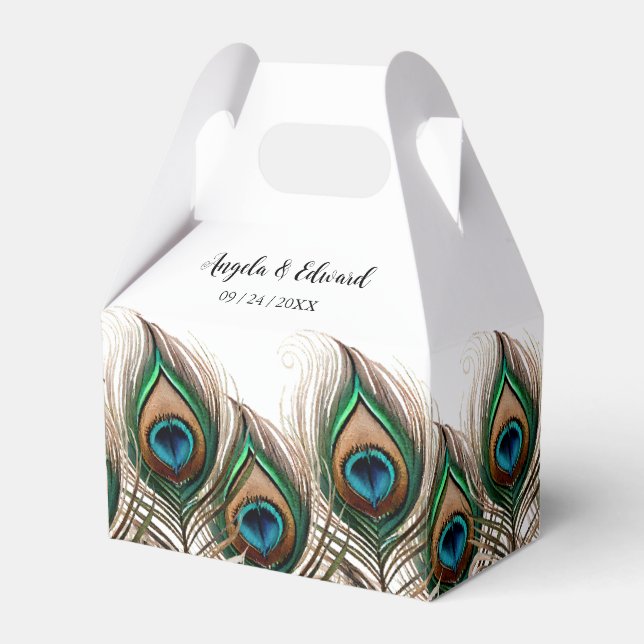 Ballotins Elégant Peacock Feather Wedding Favor Box (Verso)