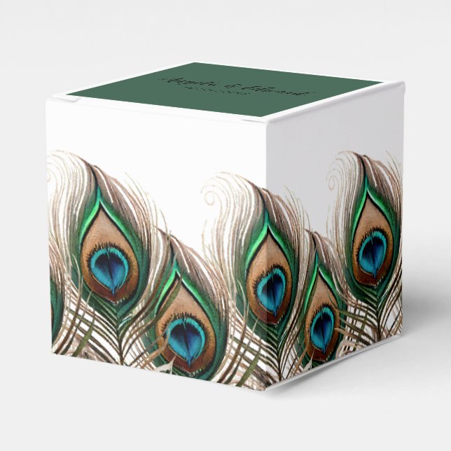 Ballotins Elégant Peacock Feather Wedding Favor Box (Verso)