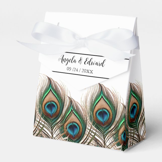 Ballotins Elégant Peacock Feather Wedding Favor Box (Verso)