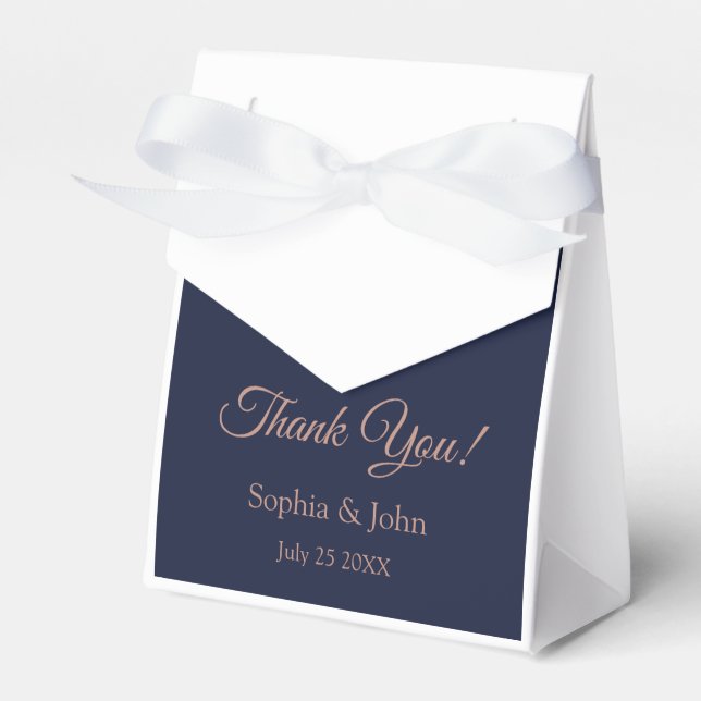 Ballotins Elégant Rose Gold Marine Blue Wedding Favor Box (Verso)