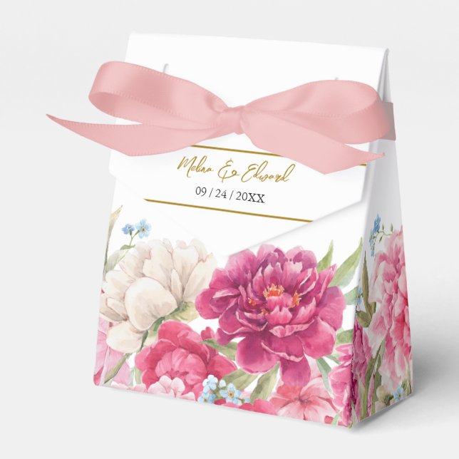 Ballotins Élégant rose Peony Florals Mariage Favor Box (Verso)