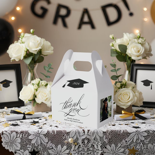 Ballotins Elegant Script Graduation Thank You Photo (Elegant Graduation Favor Box | Graduation Gable Favor Box)