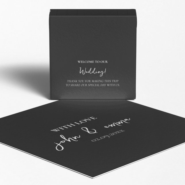 Ballotins Elégant thème Mariage noir et blanc (Return gift box with a welcome note for thanking your guests)