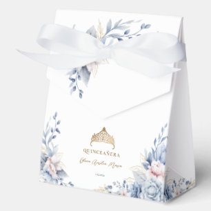 Ballotins Elégant Tiara Gold Blue roses Quinceañera