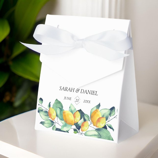 Ballotins Elégant, verdure, citron, mariage (Personalized, elegant, greenery, lemon, wedding favor boxes)