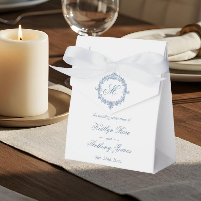 Ballotins Elegant Vintage Blue Toile Monogram Wedding (Créateur téléchargé)