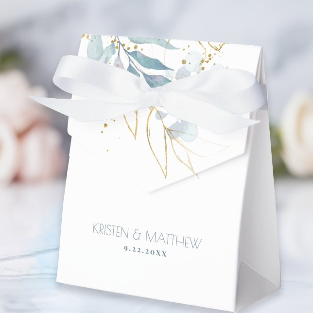 Ballotins Elégante aquarelle Dusty Blue Mariage (Our Elegant Botanical Watercolor Dusty Blue with Gold Wedding Favor Box has a bohemian feel.)