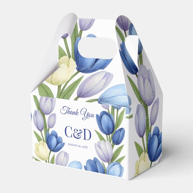 Ballotins Elégante aquarelle Tulipe Mariage de couronne bleu (Verso)