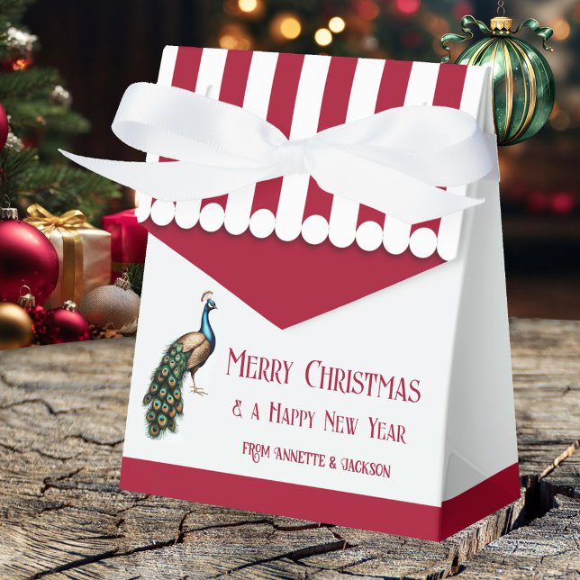 Ballotins Élégante boîte cadeau de Noël Peacock Retro (Christmas gift box featuring an elegant peacock with retro burgundy awning - home made cookies)