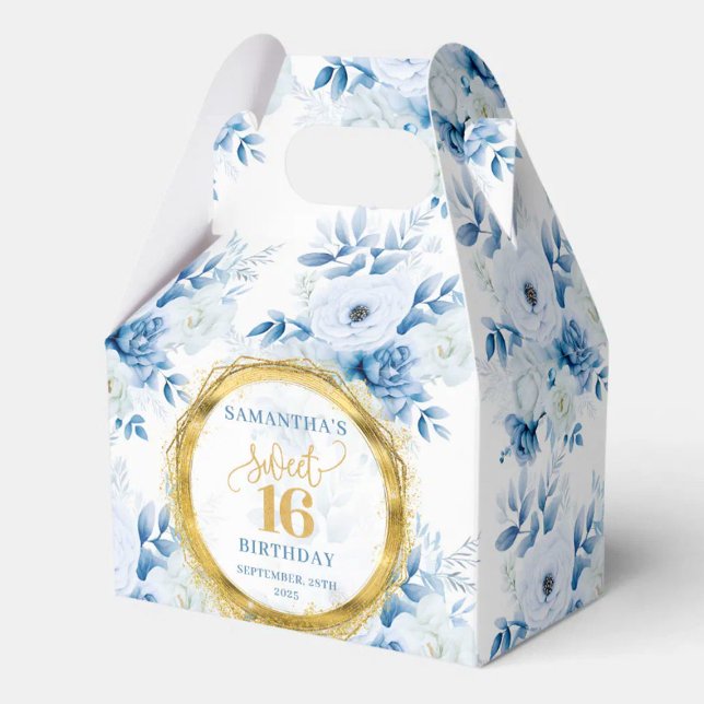 Ballotins Élégante boîte de Parties scintillant en or Sweet  (Elegant Dusty Blue Sweet Sixteen Gold Glitter Box)