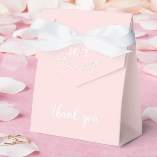 Ballotins Élégante calligraphie rose blanc Mariage (Elegant Calligraphy Pink White Monogram Wedding Favor Boxes)
