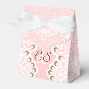 Ballotins Elégante dentelle blanche avec perles rose mariage