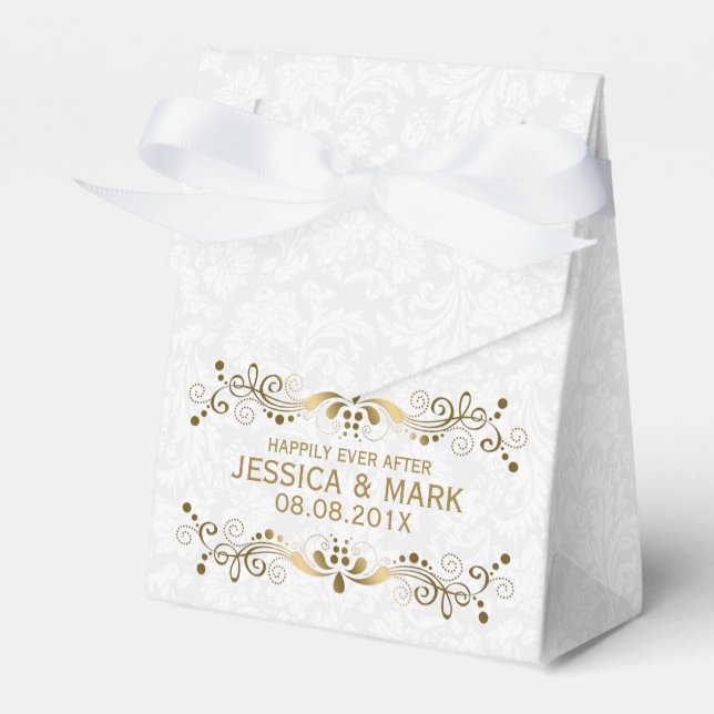 Ballotins Elégante dentelle d'or Floral avec Damas blanches  (Verso)