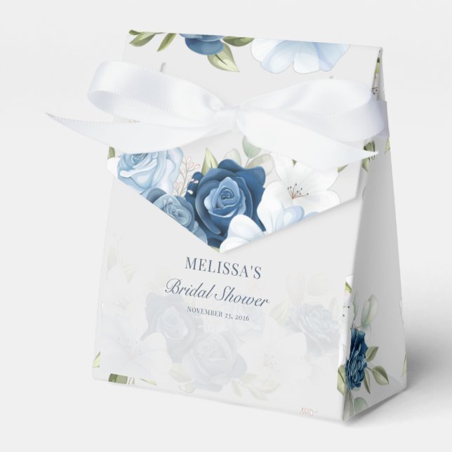 Ballotins Élégante Douche de Mariée Florale Bleue Poussiéreu (Verso)