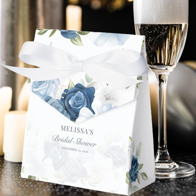 Ballotins Elégante Fête des mariées Florale Bleu Dusty Rusti (Dusty Blue Floral Elegant Bridal Shower Favor Box)