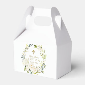 Ballotins Élégante Fleurs de crème blanche Croix d'or Baptêm