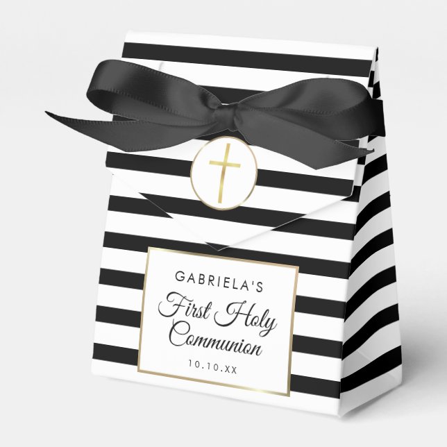 Ballotins Élégante première communion à rayure noire et doré (Verso)