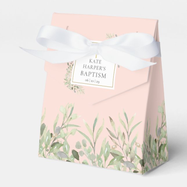 Ballotins Élégante verdure de baptême feuillage rose blush (Verso)