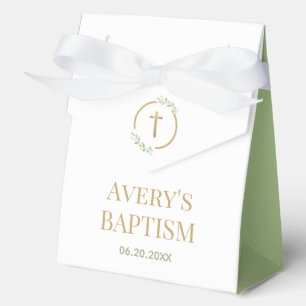 Ballotins ElegantGold Cross Aquarelle Vert Wreath Baptême