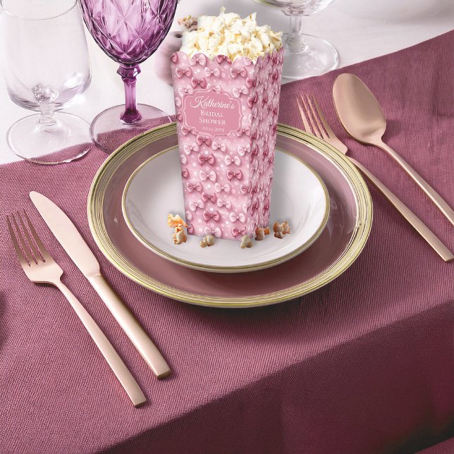 Ballotins Élégants et Fantaisistes Nœuds Papillon Coquette R (Elegant and Whimsical Pink Coquette Bows Bridal Shower Popcorn Favor Boxes)