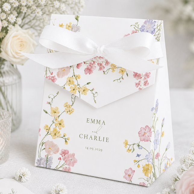 Ballotins Élégants Mariage Script Vert Fleurs Sauvages (Elegant Wildflowers Green Script Wedding Favor Boxes)