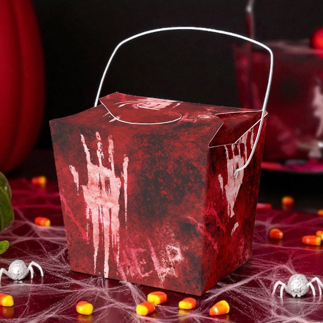 Ballotins Empreinte sanglante, Fête de l'horreur, Déplaisant (Bloody handprint favor box creepy, gore-filled fun for Halloween, zombies, and horror parties.)