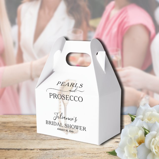 Ballotins Enterrement de vie de jeune fille Perles & Prosecc (Pearls & Prosecco bridal shower Thank You gable-style favor boxes - Available in 3 SIZES)
