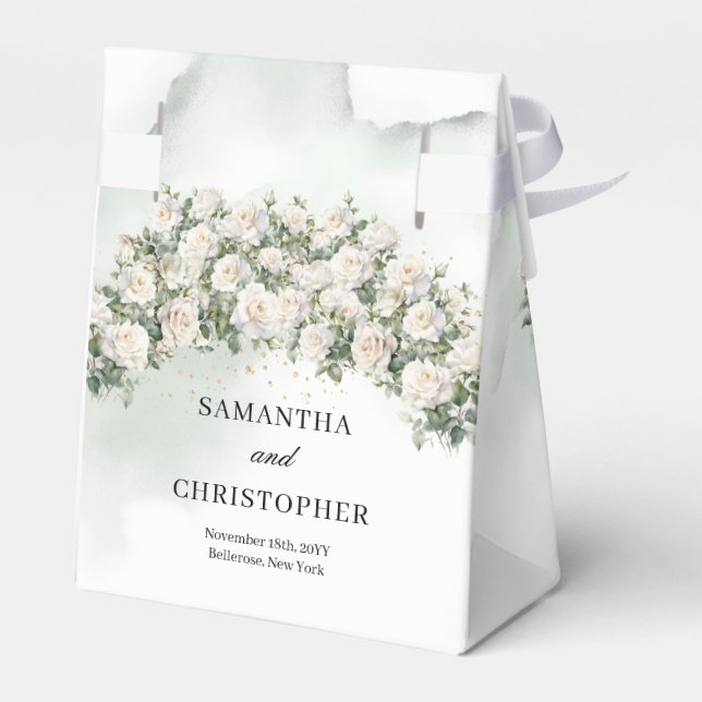 Ballotins Ethéal roses blanches couronne verdure or mariage (Arrière)